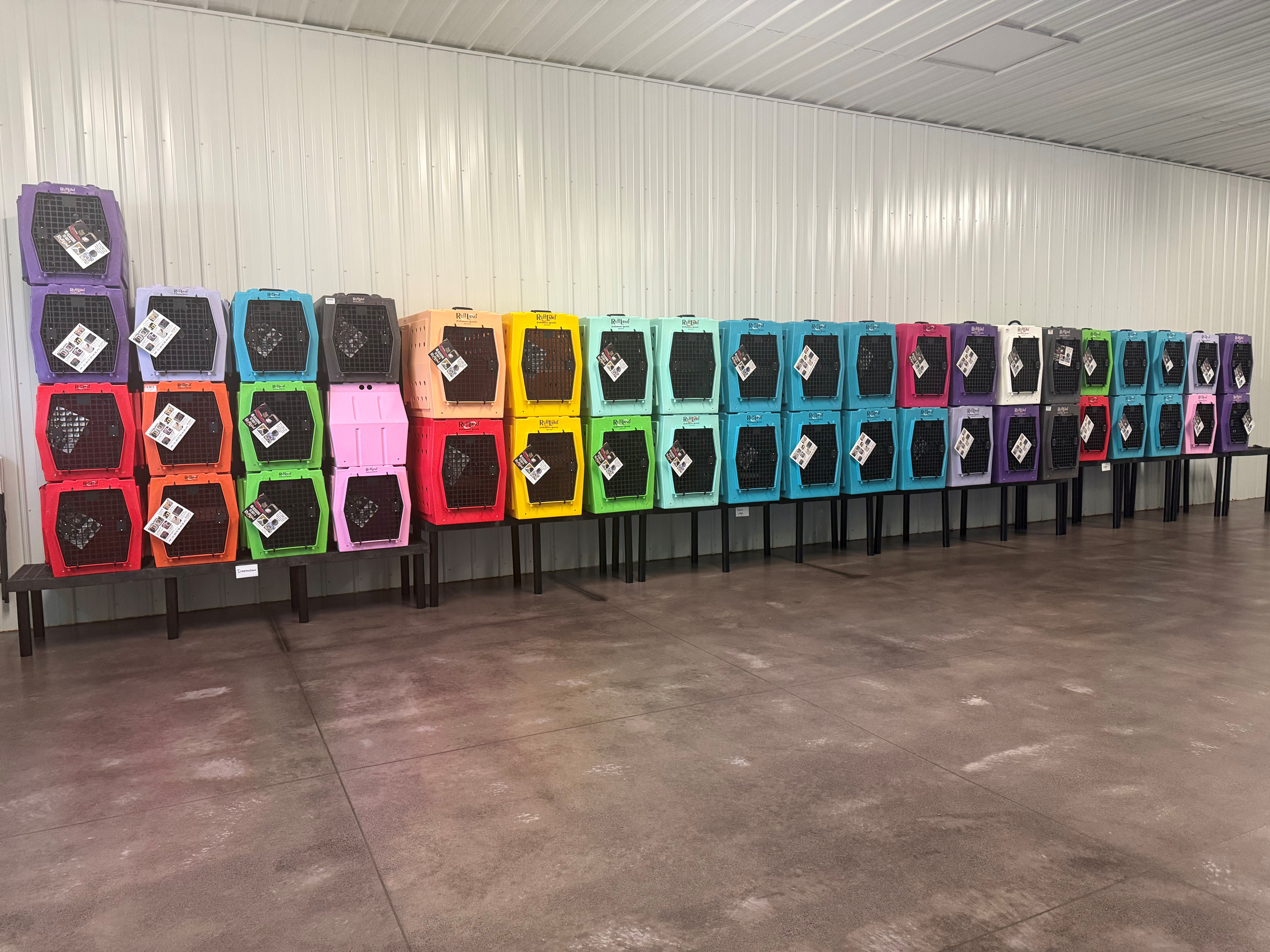 A large selection of Ruffland Kennels in different colors